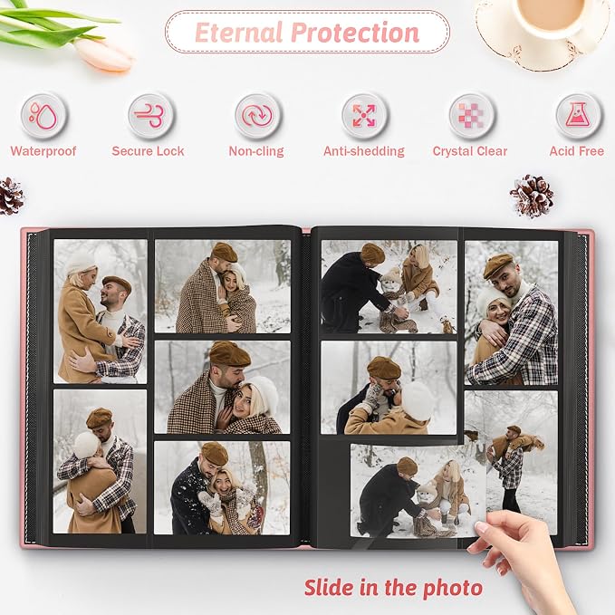 Popotop 4x6 Photo Album Holds 800 Pictures, Vegan Leather Hardcover | 800-Photos Capacity, Clear Slip-In Pockets, Extra-Large Collection Format, Front Photo Window, Gifts for Family Wedding Baby - Image 3