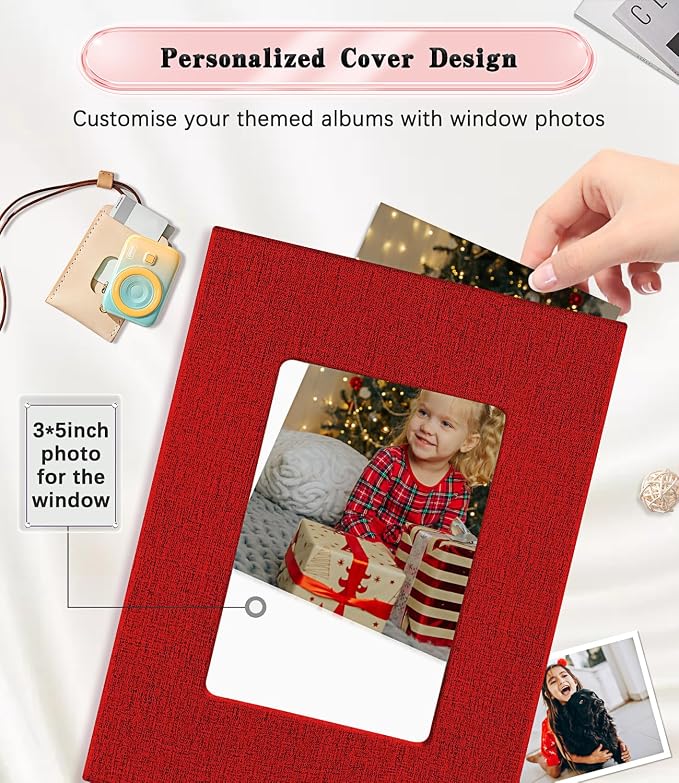 Ejblfe Photo Album 4x6,Linen Cover Slide-in Photo Album Book Can Holds 100 4x6 Photos with 50 Black Sheets for Family,Wedding,Baby and Holiday Pictures (Red) - Image 2