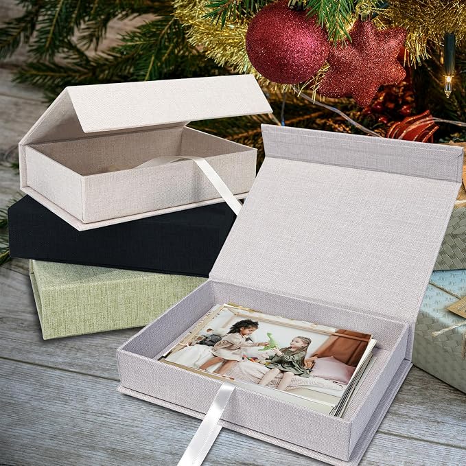 5x7" Archival Photo Storage Box with Lid – Stackable Memory Keepsake Organizer for Photos, Certificates, Jewelry & Scrapbooking Supplies, Photo Cases and Postcard Keeper Storage Container Box Black - Image 5
