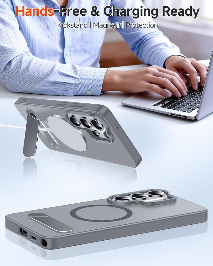 LeYi for Galaxy-S26-Ultra Case with Stand: for Magsafe Gray Funda para Samsung s 26 s26ultra Phone Cover Rugged Slim Fit Heavy Duty Magnetic Women Men Kickstand Military Grade Samsungs26 Ultra, Grey - Image 2