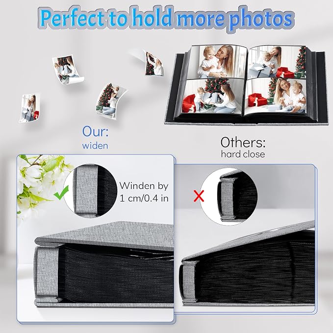 Popotop 4x6 Photo Album 1000 Pictures, Linen Hardcover, Reinforced Spine | Extra-Large 1000-Photo Capacity, Acid-Free PP Slip-In Pockets, 5 Photos per Page, Black Inner Pages, No Memo Space - Image 4