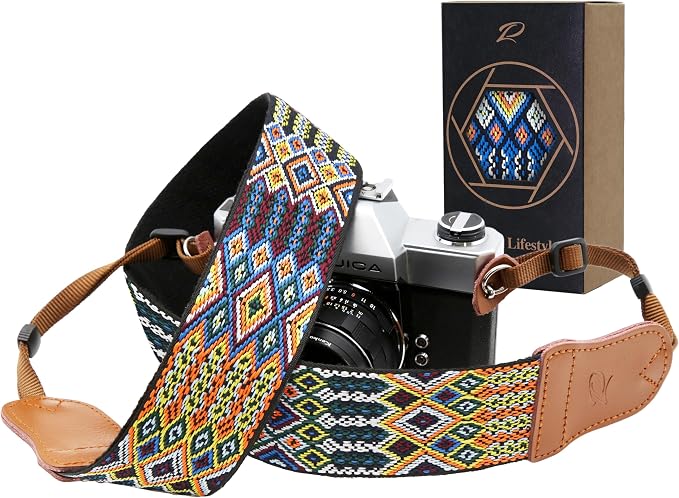 Padwa Lifestyle Colorful Camera Strap - 2" Wide Double Layer Cowhide Head Cotton Strap,Vintage Jacquard Embroidery Universal Neck & Shoulder Camera Straps for Photographers and All DSLR Cameras by PadwaLifestyleCameraStrap