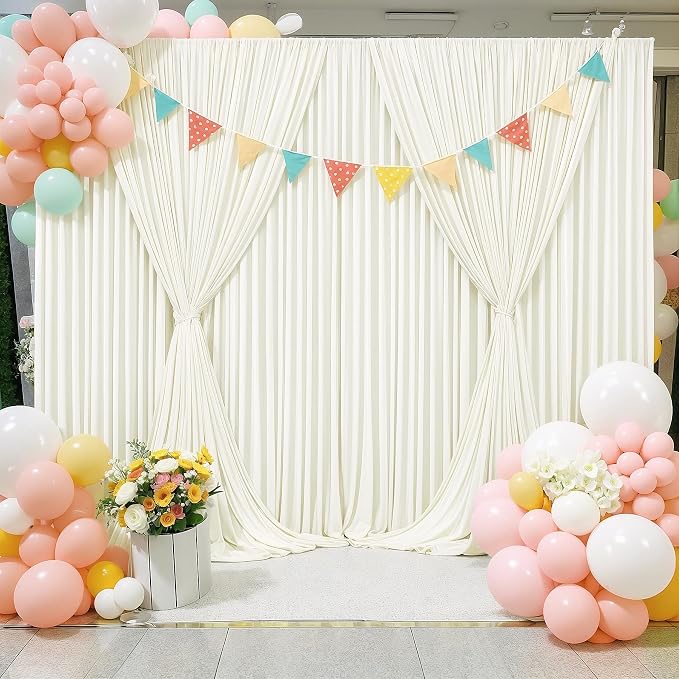 6 Panels Ivory Backdrop Curtains for Wedding Party Wrinkle Free Backdrops Curtain Drapes Fabric Decorations Photo Back Drop Cloth for Baby Shower Photography Stage Reception 30ft(W) x 12ft(H) - Image 5