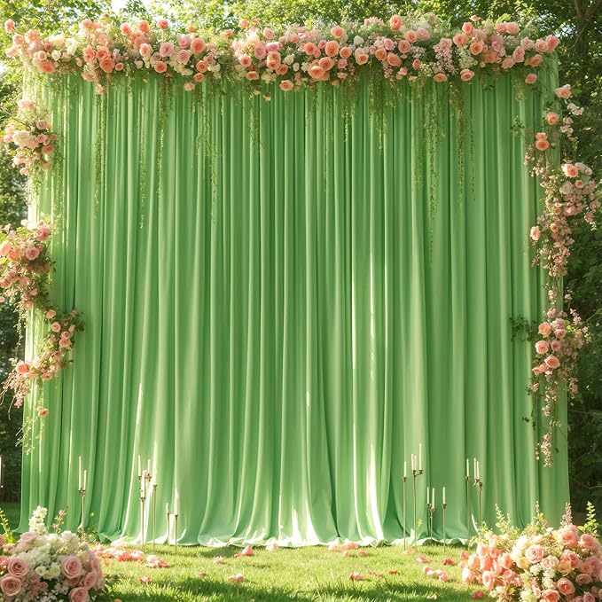 Sage Green Backdrop Curtain 4 Panels-Wrinkle-Free Green Curtains Polyester Photography Drapes for Baby Shower Birthday Party Photo Background Backdrop Stand- 16 X10FT (Sage Green) - Image 7