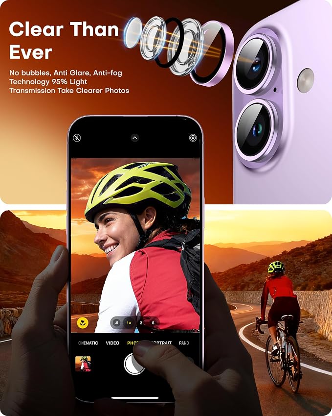 TOCOL Camera Lens Protector for iPhone 16 / iPhone 16 Plus Tempered Glass HD Individual Scratch Resistant Camera Cover Accessories Case Friendly 2 Pack（Pink） - Image 5