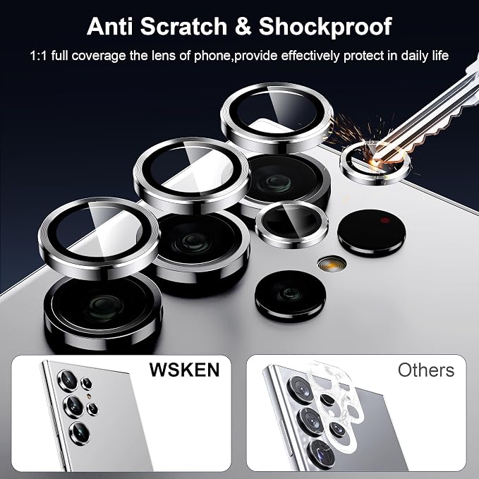 WSKEN for Samsung Galaxy S24 Ultra Camera Lens Protector - Ultra Thin | Case Friendly, 9H Shatterproof Tempered Glass, Anti Scratch Metal Circle, Camera Screen Protector Cover Accessories, Silver - Image 3