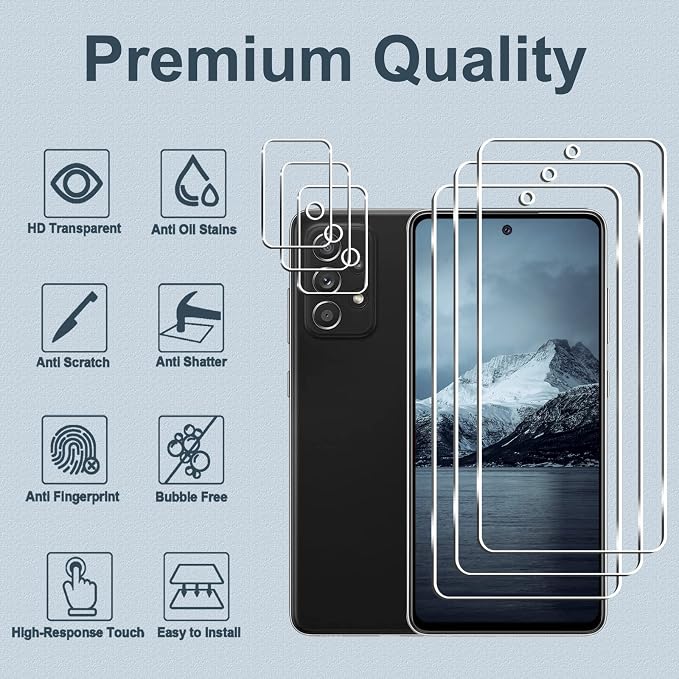 [3+3 Pack] Galaxy A52 5G Screen Protector + Camera Lens Protector, 9H Tempered Glass Film, Scratch Resistan, Easy Installation, Bubble Free, HD Screen Protector for Samsung Galaxy A52 5G/4G/A52s 5G - Image 2