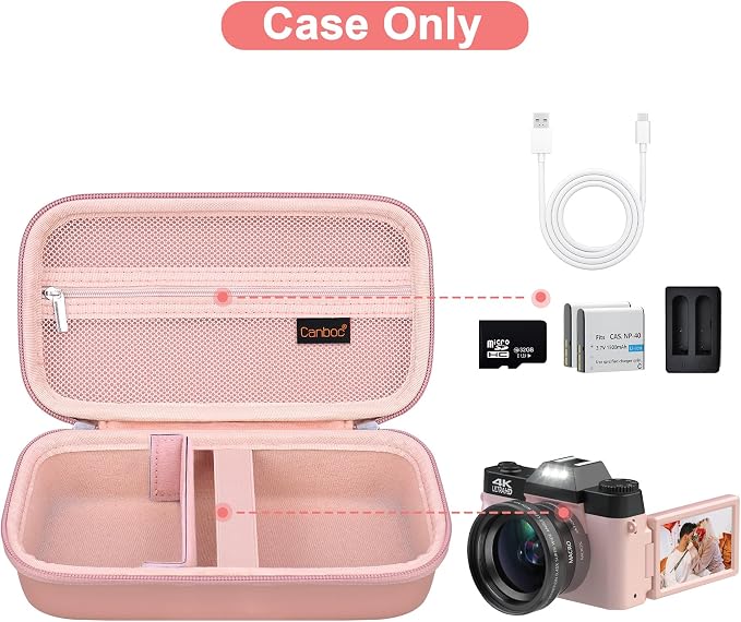 Canboc Camera Case for Femivo/brewene/zheozeig/VETEK 4K Vlogging Camera | Vlogging Camera Bag with Removable Shoulder Strap, Mesh Pocket fit Lens, Battery, Cable, Rose Gold (Case Only) - Image 2
