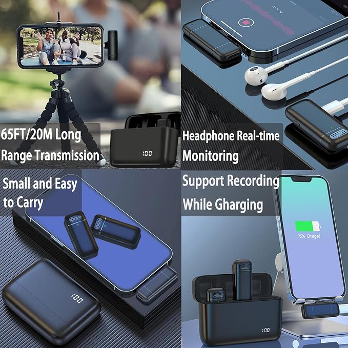 2 Pcs 3 in 1 Wireless Lavalier Microphones for iPhone iPad USB C Android Laptop with Charging Case, Clip on Lapel Mic Plug-Play Cordless Mini Mic for Video Recording Vlogging, YouTube, Interview - Image 7