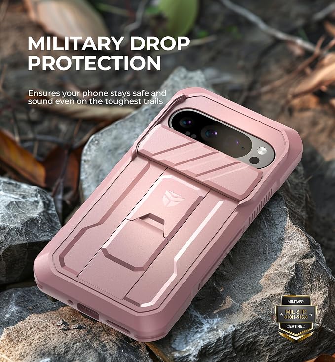 Dexnor for Google Pixel 9 Pro Case with Slide Camera Cover & Built-in Screen Protector & Heavy-Duty Kickstand,Full-Body Protective Cover Rugged Bumper Cases for Pixel 9 Pro,Peony Pink(2024) - Image 6