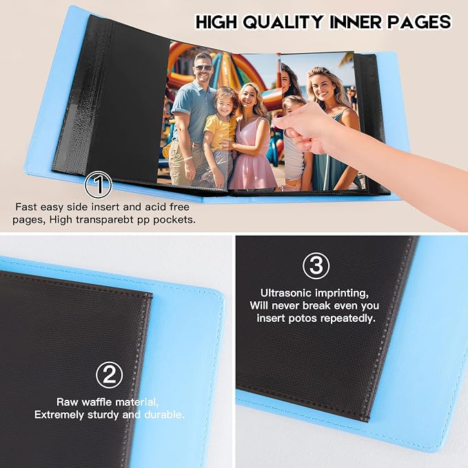Aevdor 8x10 Photo Album, 168 Photos, Leather Cover, Blue | Large Capacity, Side-Loading Clear Pockets, Vertical 8x10 Layout, Black Inner Pages, Wedding, Travel, Baby & Family Memories - Image 5