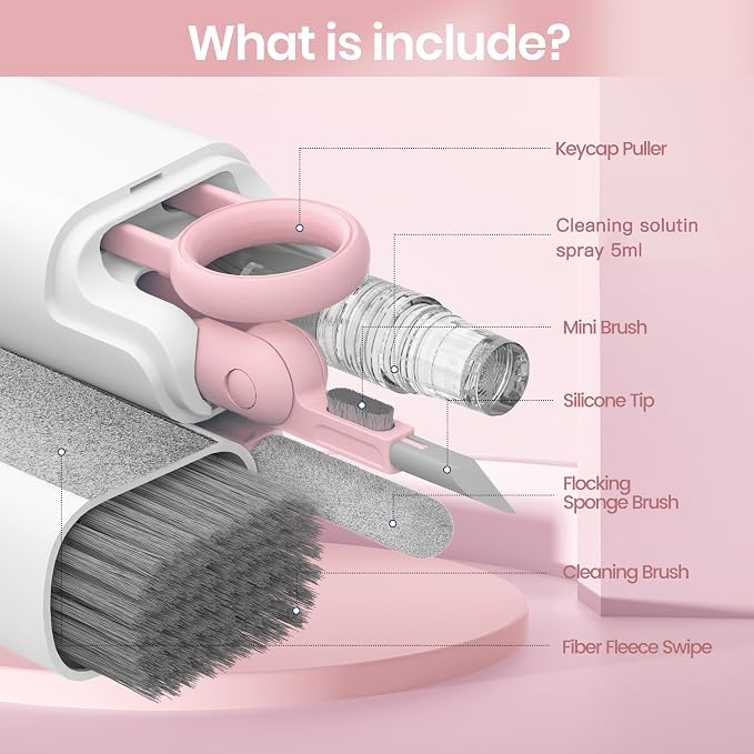 MacBook iPad iPhone Pro Screen Cleaner and Keyboard Tool - AirPod Cleaner - Computer Cleaning Kit (Pink) - Image 5