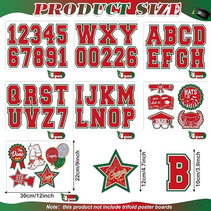 Glenmal Red White Green Graduation Photo Display Board Sticker Class of 2026 Picture Display Stickers Accessories for 2026 Grad Party College Board Photo Frame Decor (12x9inch,3.9x4.7inch) - Image 2
