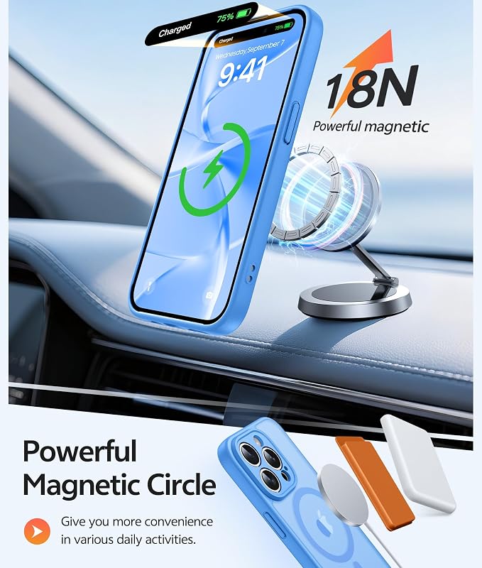 FNTCASE for iPhone 15 Pro Max Case, Fit for Magsafe, Glass Screen Protector | Full Camera Protection, Translucent Matte, 14FT Military Grade Drop Proof, Shockproof Protective Phone Cover, Ice Blue - Image 3