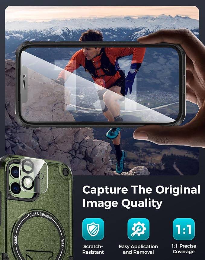 Goton 3 in 1 for iPhone 12 Case with Privacy Screen Protector Green | Glass Camera Lens Protector,Compatible for MagSafe,Invisible Kickstand, Shockproof Phone Cover for iPhone12 - Image 7