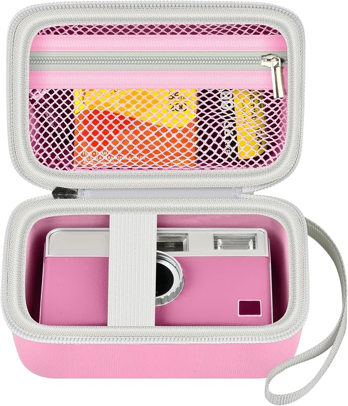 Film Camera Case for Kodak EKTAR H35 H35N Half Frame Film Camera | Camera and 35mm Film Rolls Storage, Mesh Pocket for Small Accessories, Travel and Home Organization; Large, Pink, Case Only by Grapsa