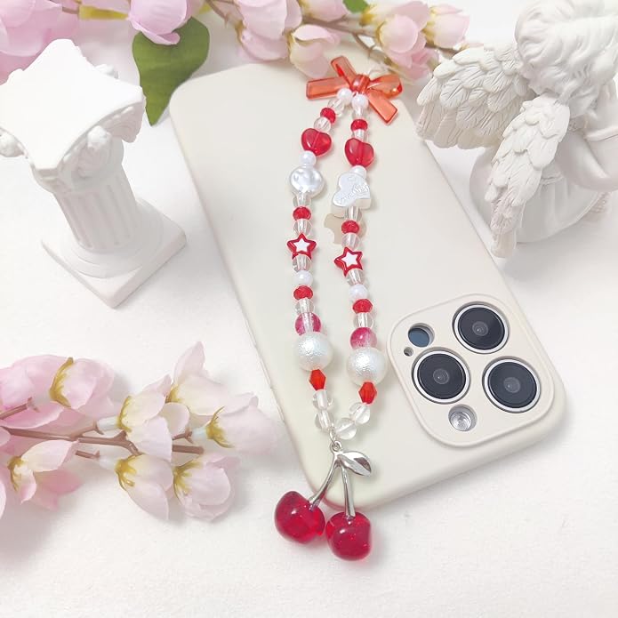 cioatu Phone Charms Cute Cherry Butterfly Cell Phone Lanyard Strap Wrist Strap for Bag Airpods Camera Pendants Decor - Image 3