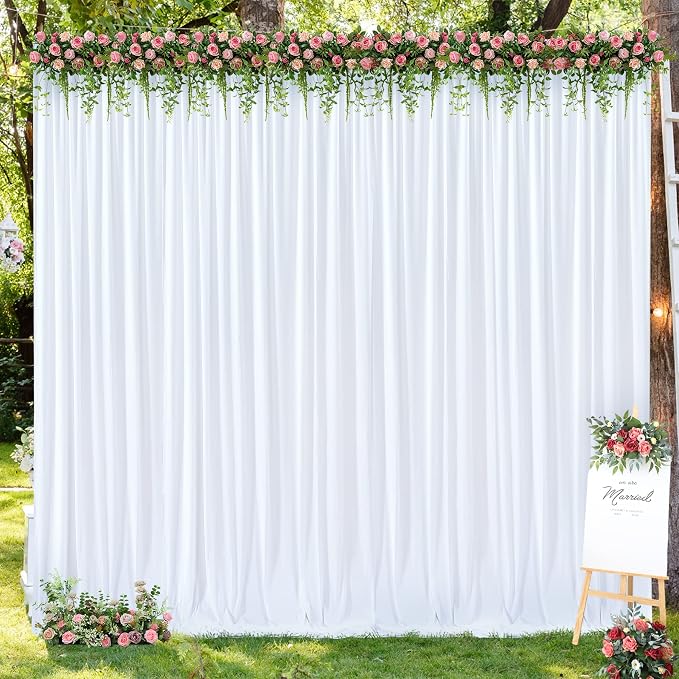 White Backdrop Curtains 2 Panels, 10 Feet Wrinkle-Free Polyester Photography Backdrop Drapes for Wedding Baby Shower Party Background Backdrop Stand- 8FTX10FT (White) - Image 2
