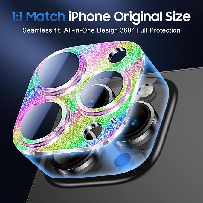 UniqueMe for iPhone 14 Pro Max/14 Pro Camera Lens Protector Bling Colorful | 3 Pack-Acrylic, Not Glass, Case Friendly, Scratch-Resistant, Night Shooting Mode - Image 4