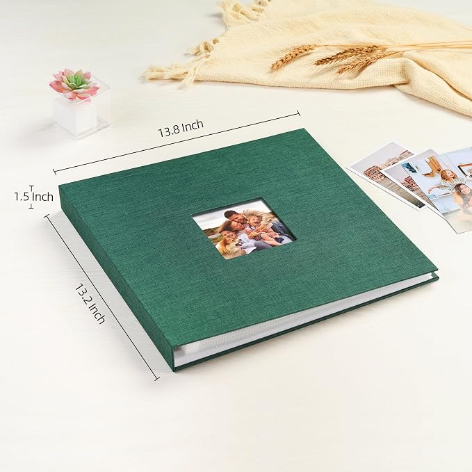 Mublalbum 12x12 Inch 3 Ring DIY Scrapbook Photo Album 80 Pages, Dark Green | 3 Ring Binder Scrapbook, Linen Cover, 40 Plastic Sleeves 80 Pages, Memory Book for Wedding, Baby, Family, DIY Projects - Image 2