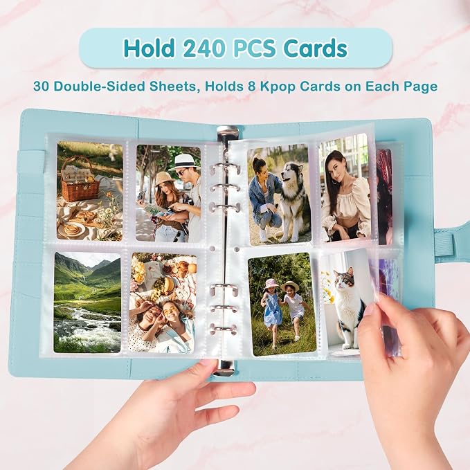 A5 Kpop Photocard Binder with 30 Pack 4-Pocket Card Pages, 6 Ring A5 Binder Card Collector Album with 240 Card Slots,PU Leather Binder Cover with Magnetic Buckle Closure for Organizing Trading Card - Image 2