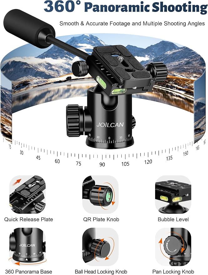 83" Camera Tripod, Aluminum Tripod Monopod for DSLR Phone | Heavy Duty Travel Tripod for Spotting Scope Binoculars Telescope Camcorder, 360° Ball Head, Max Load 35lb - Image 3