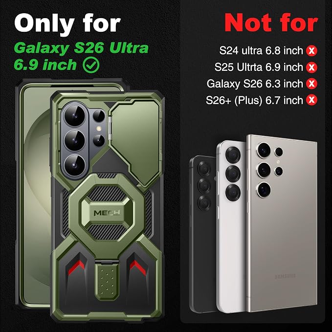 TONGATE Magnetic Stand for Samsung Galaxy S26 Ultra Case, Compatible with Magsafe, [Camera Cover & 2 Front Frames][Military Drop Protection] S26 Ultra Case Built-in Screen Protector & Belt Clip, Olive - Image 2
