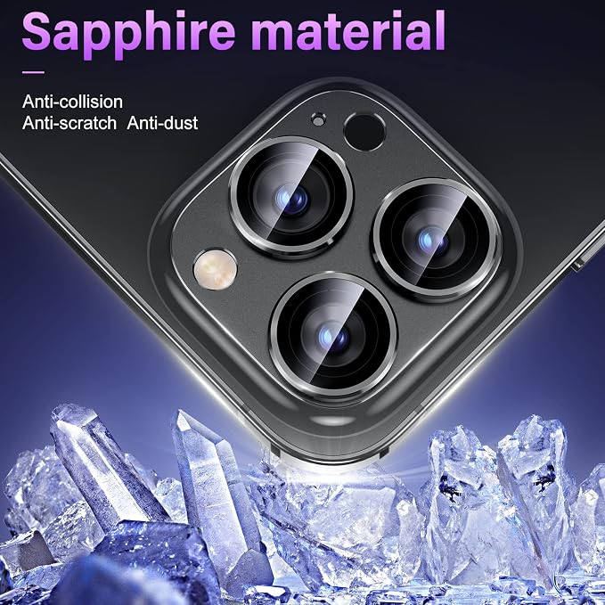 Uyiton for iPhone 14 Pro/iPhone 14 Pro Max Camera Lens Protector | Case-Friendly, Not Easy to Break, Military-Grade Sapphire Glass with Aluminum Metal Rear Camera Screen Cover, Black - Image 4