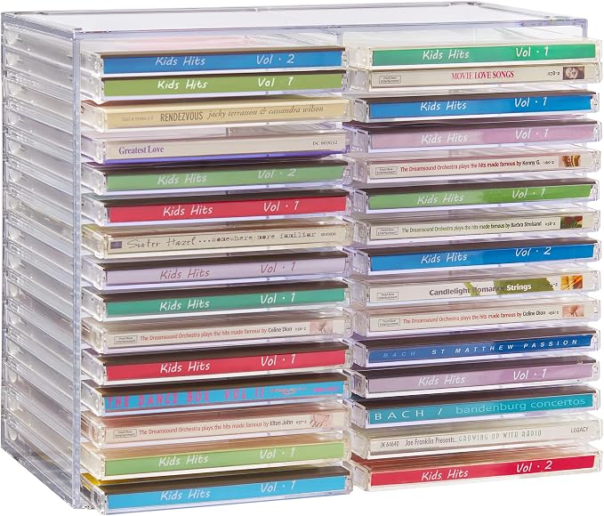 STORi Stackable Clear Plastic CD Organizer with Rubber Feet | Rectangular Jewel Cases Holder Perfect for Theatre Room | Holds up to 30 CD Cases | Made in USA (Pack of 2) - Image 9