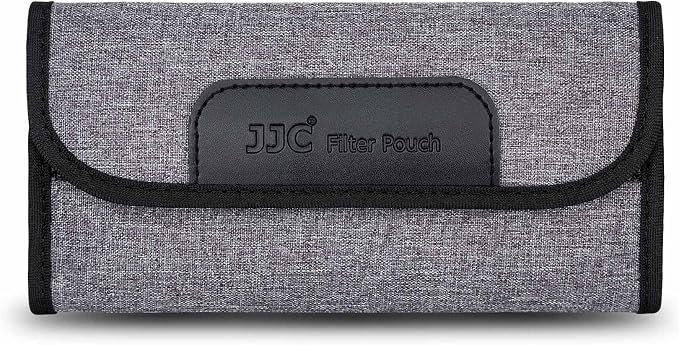 JJC 4-Pocket Lens Filter Pouch Case, Wallet for Circular Filters up to 58mm | Padded Folding Filter Bag, Hoop & Loop Closure, Durable Polyester Material, Handy Size 6.7x3.5x1.0", Compact to Travel by JJC