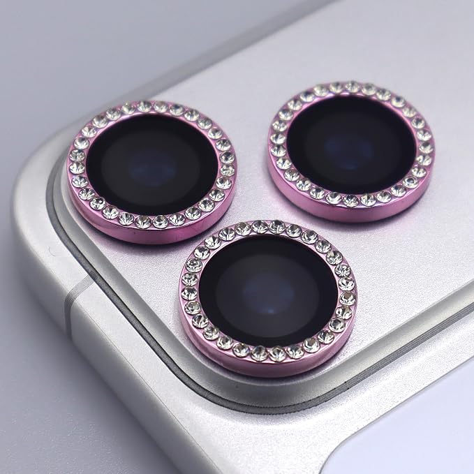 BONVAN for iPhone 17 Pro / 17 Pro Max Camera Lens Protector Bling Glitter Diamond Metal Crystal Tempered Glass Screen Accessories Rhinestones Lens Cover for iPhone 17 Pro/Pro Max (Pink) - Image 3