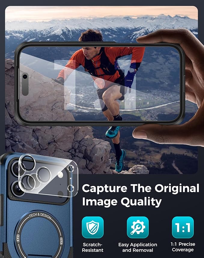 Goton 3 in 1 for iPhone 17 Pro Max Case with Privacy Screen Protector Blue | Glass Camera Lens Protector,Compatible for MagSafe,Invisible Kickstand, Shockproof Phone Cover for iPhone 17 Promax - Image 7