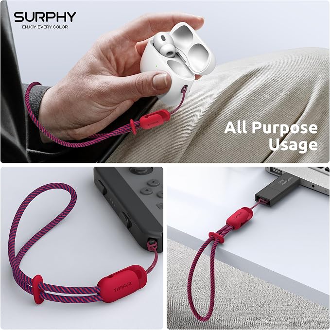 SURPHY 2 Pack Phone Lanyard, Phone Wrist Strap for Case, Camera Wrist Strap | Ultra-Light 2-Color Braided Phone Strap, Cellphone Charm Strap, Anti-Lost Wrist Lanyard for Women and Men, Red Gray - Image 6