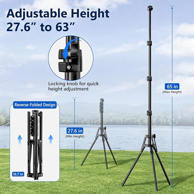 UBeesize Starlink Mini Tripod Mount, 63" Tripod Stand with Ground Stakes | Adjustable Height and Angle, With Pipe Adapter, Designed for Starlink Mini Setups at Camping, RV Travel and Outdoors - Image 4