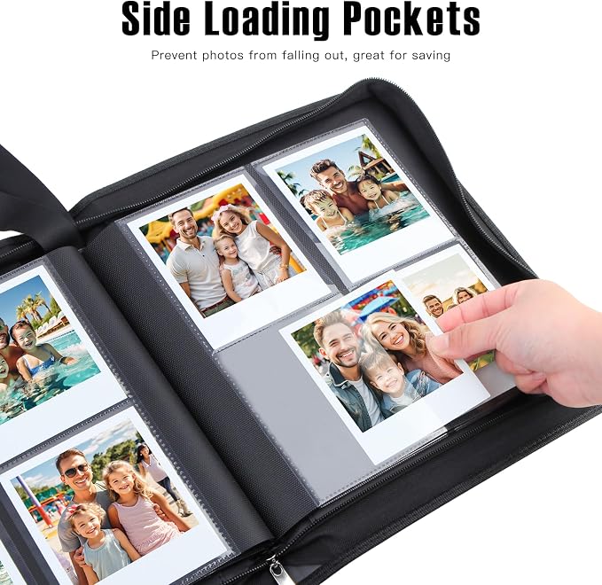 Veicevol 256-Pocket Album for Polaroid i-Type, 600 & SX-70 Photos, Black | Designed for Fujifilm Instax Wide Photos, Water-Resistant PU Leather Cover, Zipper Closure, Securely Holds Up to 256 Photos - Image 4