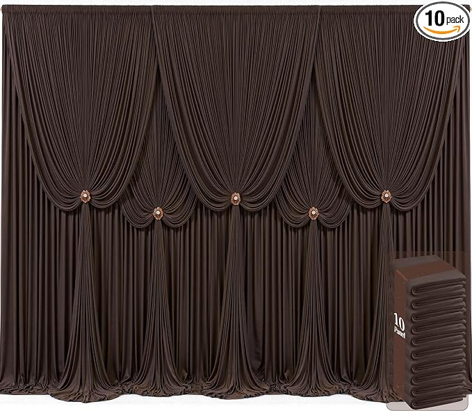 10 Panels Brown Backdrop Curtains for Wedding Party Wrinkle Free Backdrops Curtain Drapes Fabric Decorations Photo Back Drop Cloth for Baby Shower Photography Stage Reception 50ft(W) x 12ft(H) by Tao-GePartyDecorations