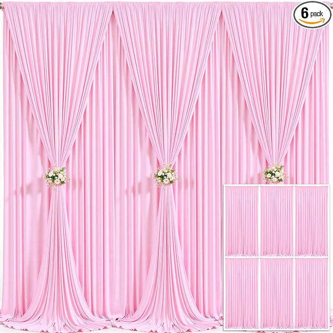 6 Panels Pink Backdrop Curtain for Parties Baby Shower Wrinkle Free Pink Photo Curtains Backdrop Drapes Fabric Decoration for Wedding Birthday Party 30ft(W) x 10ft(H) by Tao-GePartyDecorations