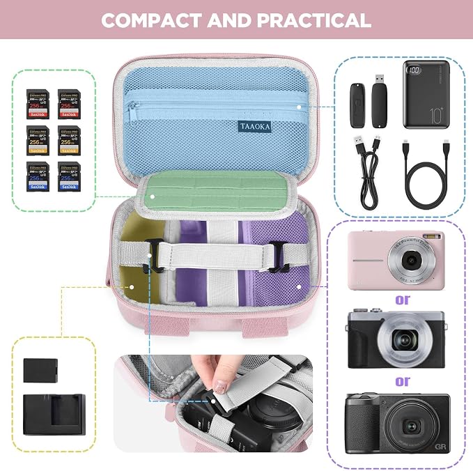 TAAOKA Digital Camera Case, Waterproof & Protective Small Camera Bag with 2 Carrying Ways, Lightweight camera sling bag for PowerShot ELPH 180/190 / Sony DSCW800/DSCW830 - Pink - Image 2