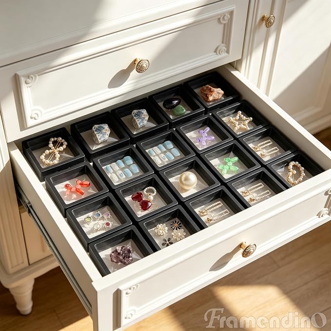Framendino, 20 Pack Black 3D Floating Frame Display Case Challenge Coin 2.8x2.8x0.8 Holder Stands Jewelry Storage Box for AA Medallion Shells Gems - Image 5