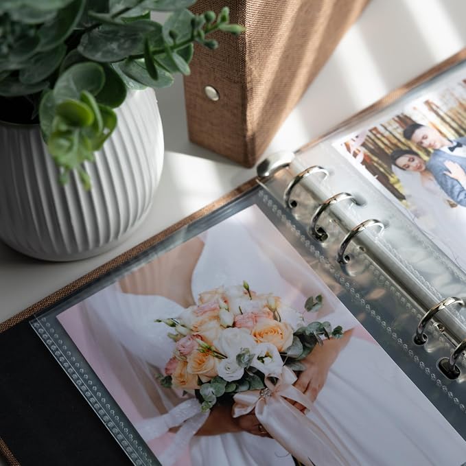 Photo Album For 2X6 Photo Booth Slip In Strips And 4X6 Pictures - 6 Ring Notebook Binder With 20 2 By 6 Sleeves - Fits 80 Photobooth Prints (UMBER BROWN - LINEN HARDCOVER, 4X6) - Image 5