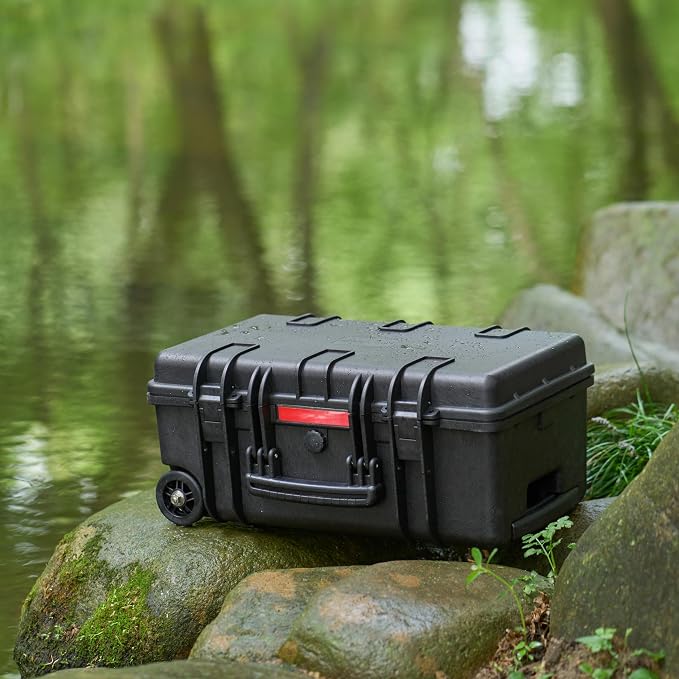 Amazon Basics Hard Protective Camera Case with Wheels, Large, Black, 22"L x 14"W x 9.8"H - Image 10