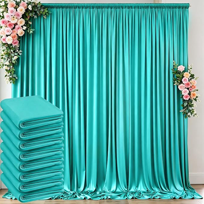 10 ft x 40 ft WWrinkle Free Turquoise Backdrop Curtain for Parties, Thick Polyester Teal Photo Backdrop Drapes,8 Panels 5ft x 10ft for Baby Shower Wedding Engagement Birthday Mermaid Party by Outpain