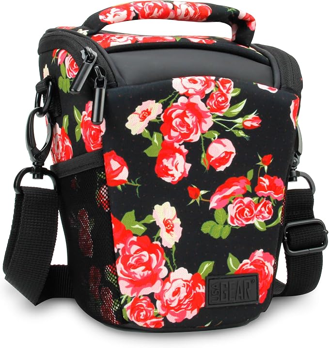 USA Gear DSLR Camera Case for Men and Women with Top Loading Accessibility, Adjustable Shoulder, Small Camera Sling Bag, Travel Padded Handle - Camera Holster Bag for Nikon, Canon, Panasonic (Floral) by USAGEAR