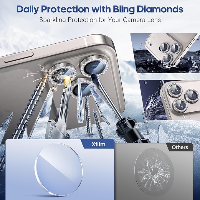 iPhone 17 Pro/17 Pro Max Camera Lens Protector Bling Diamond, Gray | Individual Metal, 9H Hardness, Scratch Resistant, Shockproof, Drop Protection, Case Friendly, Stylish Accessories - Image 3