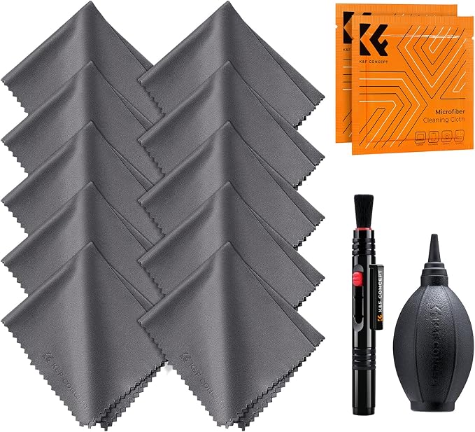 K&F Concept 10 Pack Lens Cleaning Cloth（15cm x 18 cm）, 4-in-1 Camera Cleaning Kit with Lens Brush Pen, Rocket Air Blower, Microfiber Cleaning Cloth by KFCONCEPT
