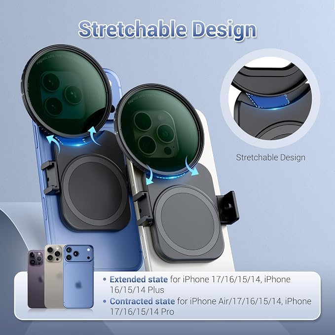 Upgraded 67mm ND Filter for iPhone 17, Magnetic Lens Filter Adapter with ND2-128 Variable ND Filter for iPhone 17 16 15 14 Pro Pro Max Plus, Phone Lens Filter Mount with 1/4-20" Screw & Cold Shoe - Image 3