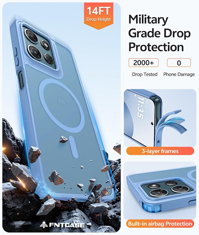 FNTCASE for Moto G Play 2026 / G 2026 / G 2025 Phone Case, Screen Protector | Translucent Matte Magnetic Back, 14FT Military Grade Drop Protection, Shockproof Protective Phone Cover, Light Blue - Image 5