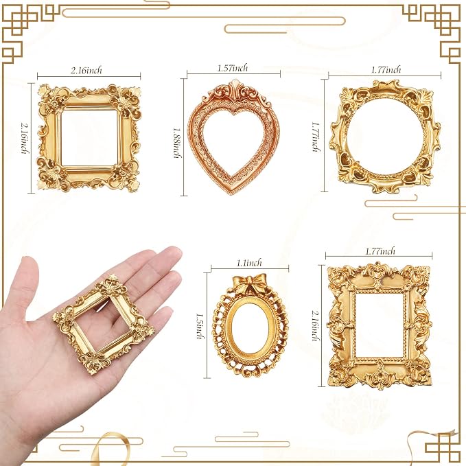 Vicenpal 25 Pcs Gold Mini Vintage Picture Frames Bulk | Small Vintage Photo Frames, Antique, Resin, Baroque, Ornate, Cute Wallet Size, for DIY Jewelry Gifts Christmas Wedding Decor - Image 3