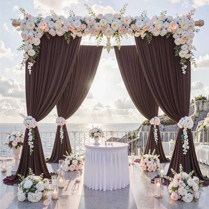 50 ft x 10 ft Wrinkle Free Brown Backdrop Curtain for Parties, 10 Panels 10ft Polyester Brown Photo Backdrop Drapes for Graduation Birthday Wedding Party Stage Curtains - Image 2