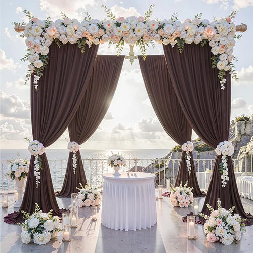 10 ft x 10 ft Wrinkle Free Brown Backdrop Curtain for Parties, Wedding Brown Photo Backdrop Drapes, Fabric 2 Panels 5x10ft for Baby Shower Photoshoot Engagement Birthday Photography Background - Image 2